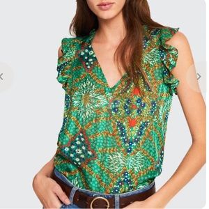 BA&SH Haby Top Green Floral Reversible Christmas Blouse Top Shirt - M